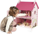 Janod Mademoiselle Casa delle bambole in legno a 3 piani con 11 accessori, giocattolo replica, sviluppa l'immaginazione, dai 3 anni in su, J06581