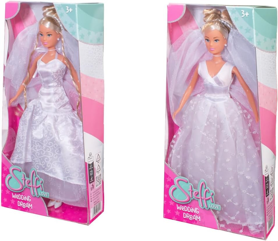 Simba 105733414 - Abito da sposa Steffi Love, 2 modelli assortiti, Viene fornito un solo articolo, Bambola con un bellissimo abito da sposa, 29 cm, Età 3+