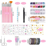 53 Blätter Nagelsticker, Set di pinsel e decorazioni per nail art, 15 pinsel, 5 penne a pois, Strasssteine, Blattgold Für Nagelkunst, Nagel Pailletten, Nagelkunstwerkzeuge e Dekorationssets