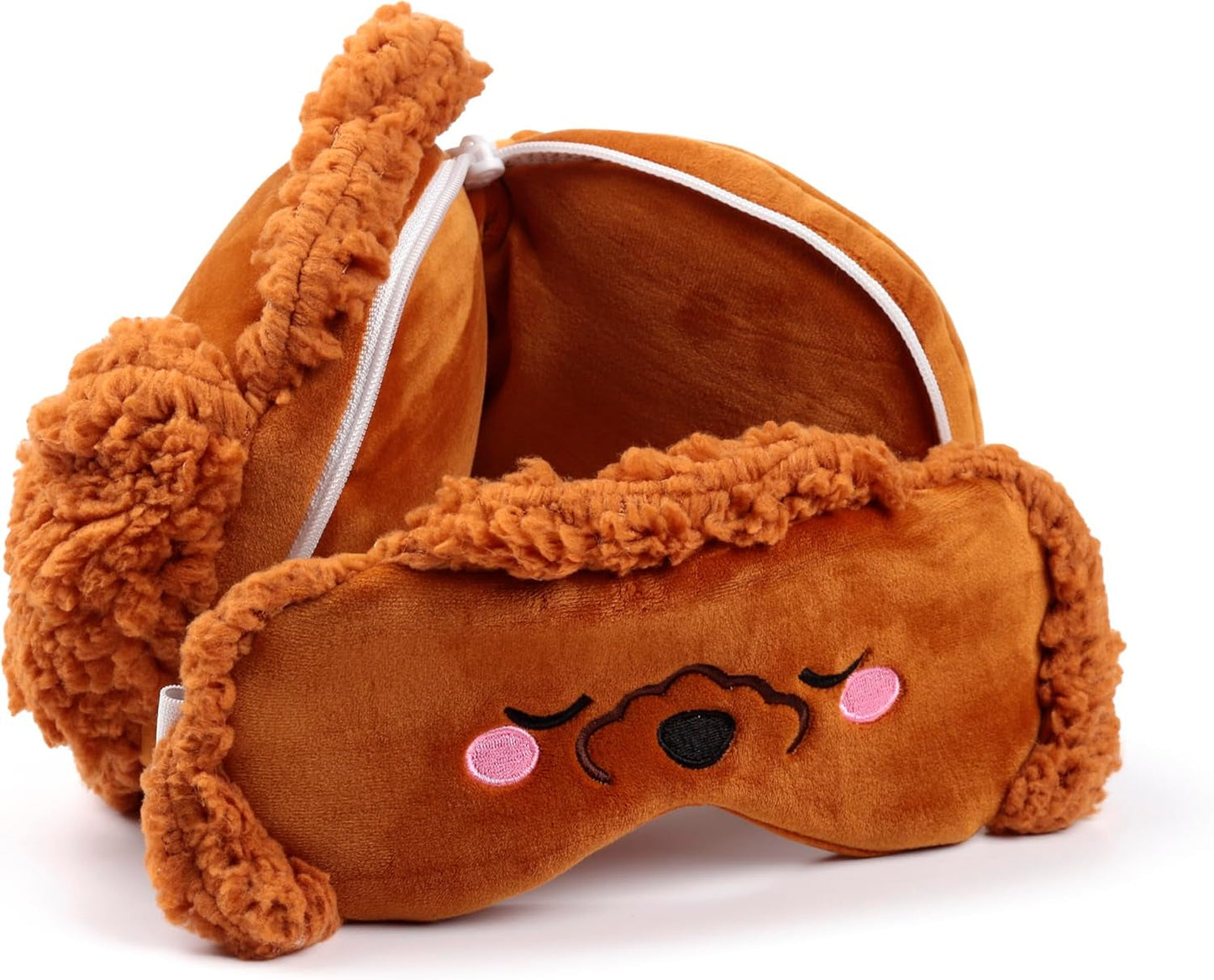 Cuscino da viaggio Puckator con maschera per gli occhi Relaxeazzz - Gigi il barboncino - simpatici animali Cuscini da viaggio Naty Shop