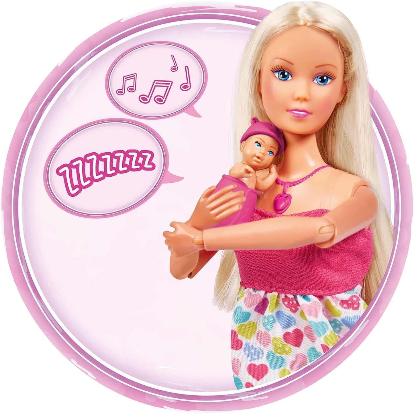 Simba 105733480 - Zainetto Steffi Love, bambola incinta con bebè e suoni fantastici, accessori bebè e marsupio, bambole rosa Naty Shop