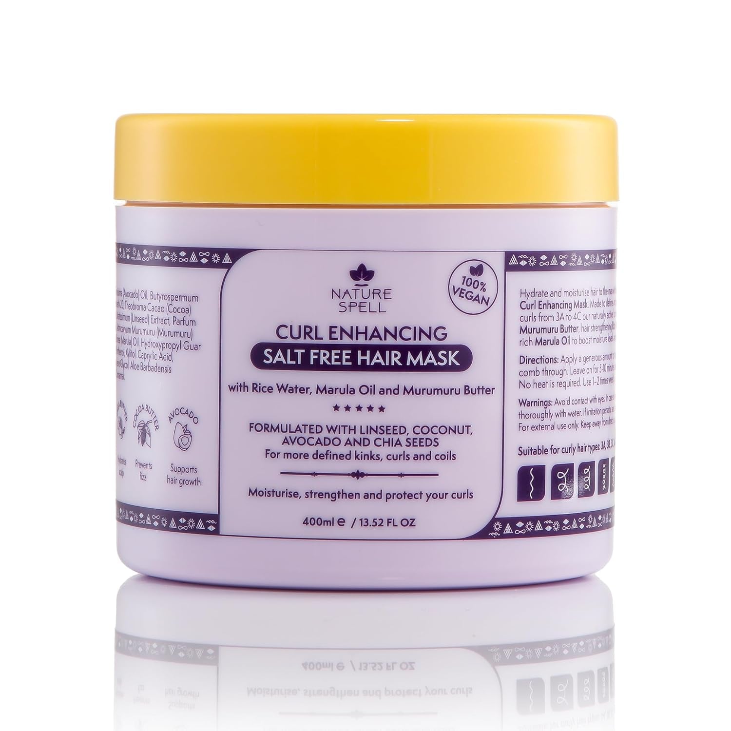 Nature Spell Maschera per capelli ricci 400 ml - Arricchita con acqua di riso e semi di lino Per tutti i tipi di ricci Senza solfati Naty Shop Hair Mask Titolo predefinito