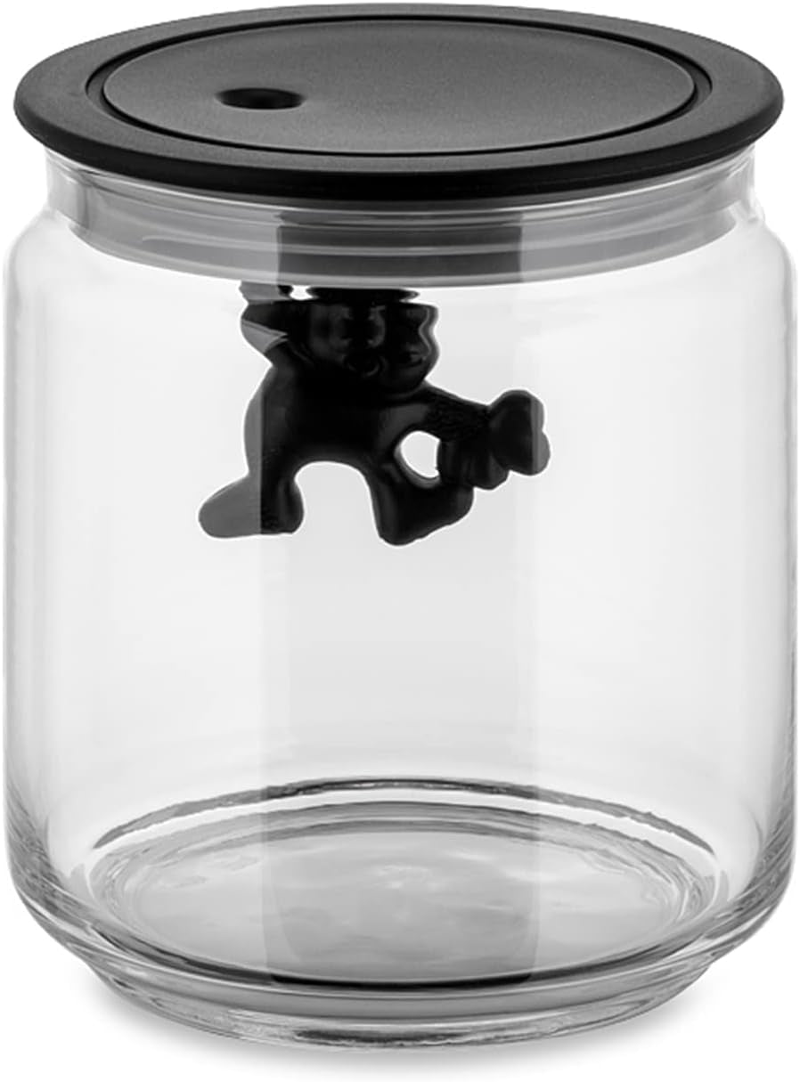 Alessi "Gianni" Barattolo da cucina in vetro con coperchio sigillato, Resina termoplastica, Nero, 27,5 x 13,5 x 28 cm Scatole per alimenti Naty Shop Vetro, Nero 12 cm
