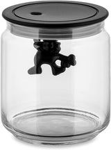 Alessi "Gianni" Barattolo da cucina in vetro con coperchio sigillato, Resina termoplastica, Nero, 27,5 x 13,5 x 28 cm Scatole per alimenti Naty Shop Vetro, Nero 12 cm