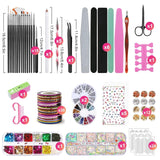 Set di spilli e decorazioni per nail art, Set di accessori per decorazione nail art, 15 pezzi di pinsel, 5 adesivi in ​​rilievo, 5 penne a punti, strasssteine ​​​​Nägel, ultra-colori paillette di gel per unghie artistiche