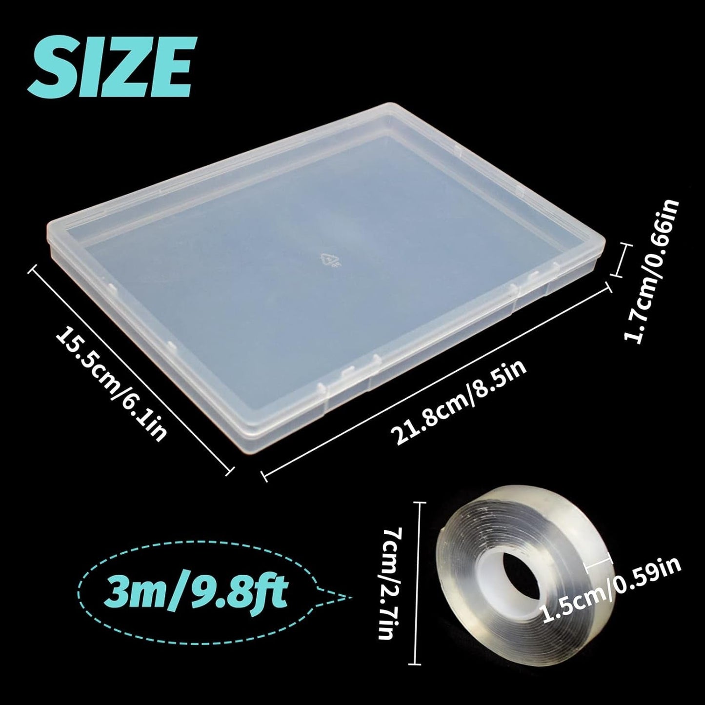 2 pezzi 30 cm nastro biadesivo scatola di immagazzinaggio per unghie artificiali scatola rettangolare trasparente scatole di imballaggio in plastica punte per unghie contenitore unghie artificiali 21,8x15,5 cm