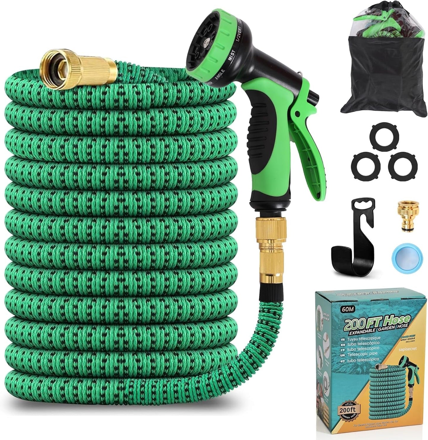 Tubo da Giardino Estensibile da 45 m, Tubo Flessibile per Acqua Retrattile Automatico, 10 Tipi di Spruzzo, TPE 2500D, Connettori in Metallo, Per Giardini Molto Grandi, Agricoltura, Pulizia