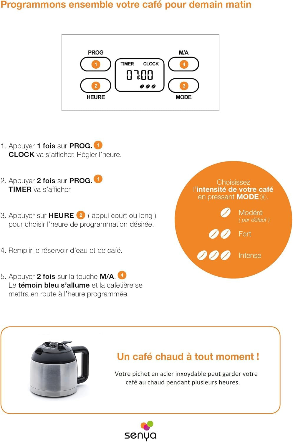 SYBF-CM025 Caffettiera calda, acciaio inossidabile, 1,2 litri, acciaio inossidabile