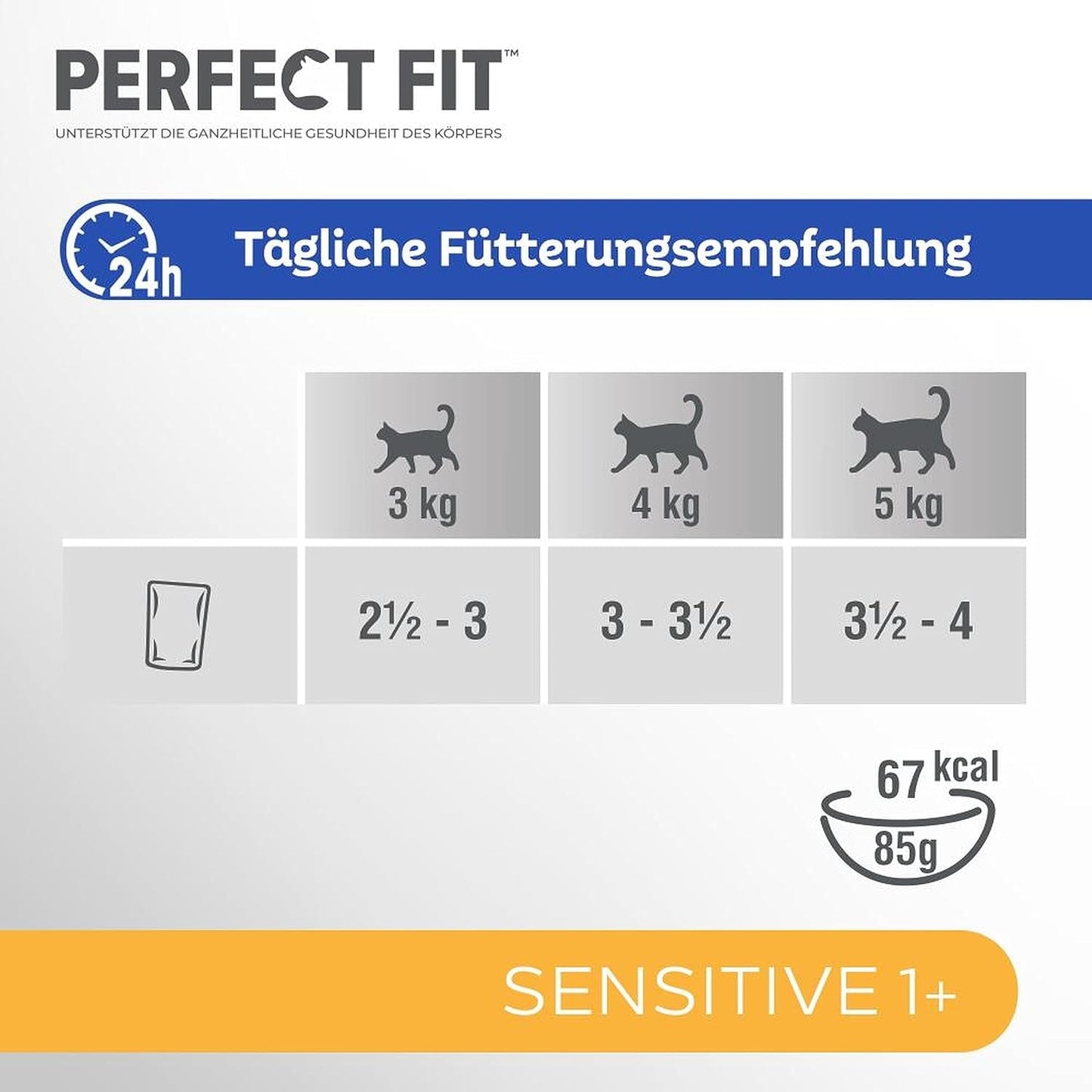 Cibo umido per gatti Perfect Fit Sensitive 1+ con pollo in salsa, 12 bustine, 12 x 85 g - Cibo umido premium per gatti sensibili a partire da 1 anno, senza frumento e soia, per favorire la digestione