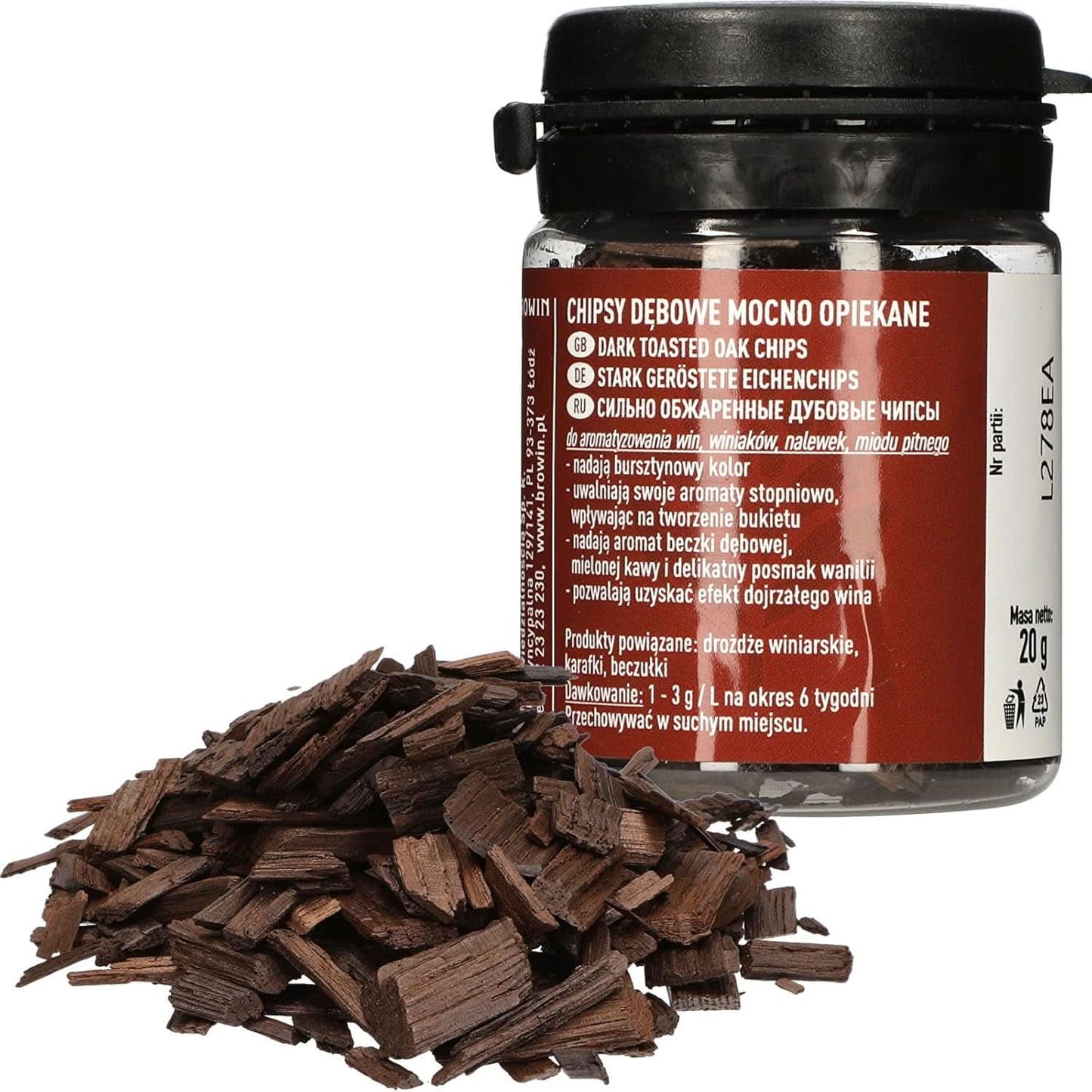 Browin Strong Roasted Oak Chips 20g - scaglie, bastoncini di quercia fini per aromatizzare l'alcol, marrone Aromi Naty Shop