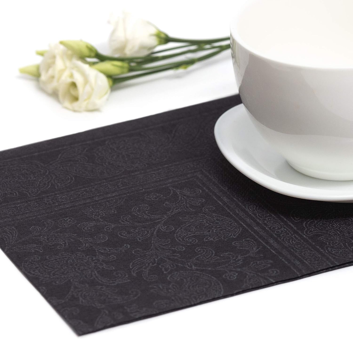 50 tovaglioli Collezione ROYAL 1/4 piega 40 X 40 nero "Ornamenti"