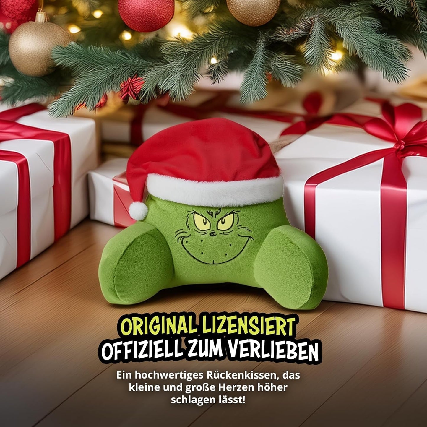 Cuscino Grinch - Cuscino per la Schiena per Letto e Divano, Supporto per la Schiena con Braccioli, Cuscino da Lettura per Schiena, Collo e Testa, Verde, 40 x 38 cm