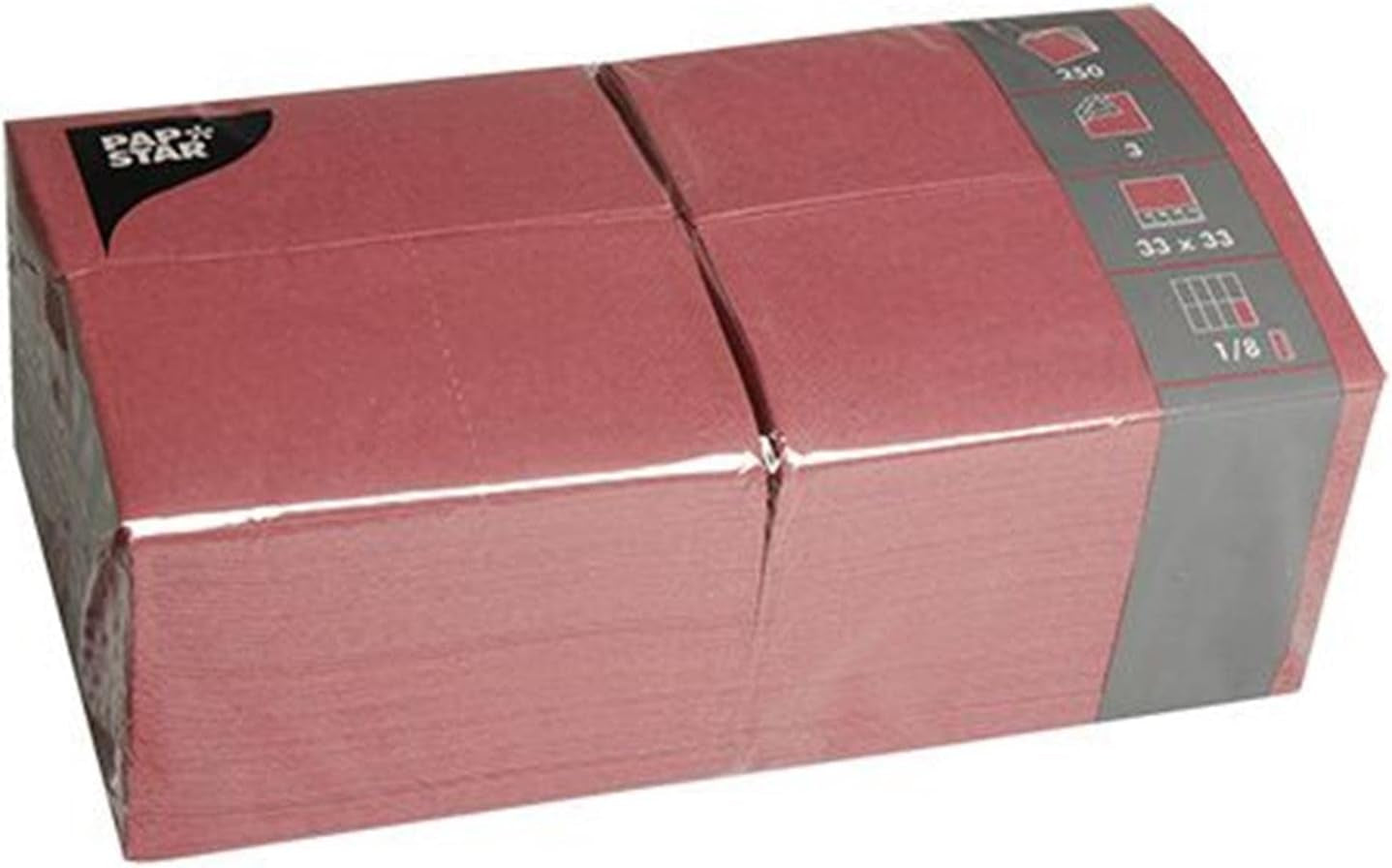 Papstar 84577 250 fazzoletti di carta, 3 veli 1/8 pieghe 33 cm x 33 cm, Bordeaux