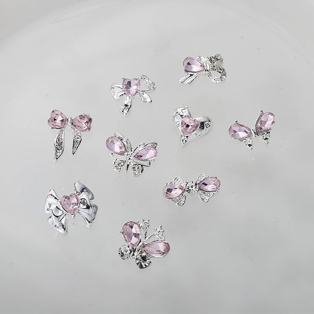 Luxus Rosa Diamant Nagel Charms Farfalla 3D Nail Art Charms Arco Nail Charms Y2K Cuore Charms Nägel Zubehör Schmetterling Herz Schleife Nageldesign Edelsteine ​​​​Strasssteine ​​​​Glitzersteine ​​​​Nagelschmuck