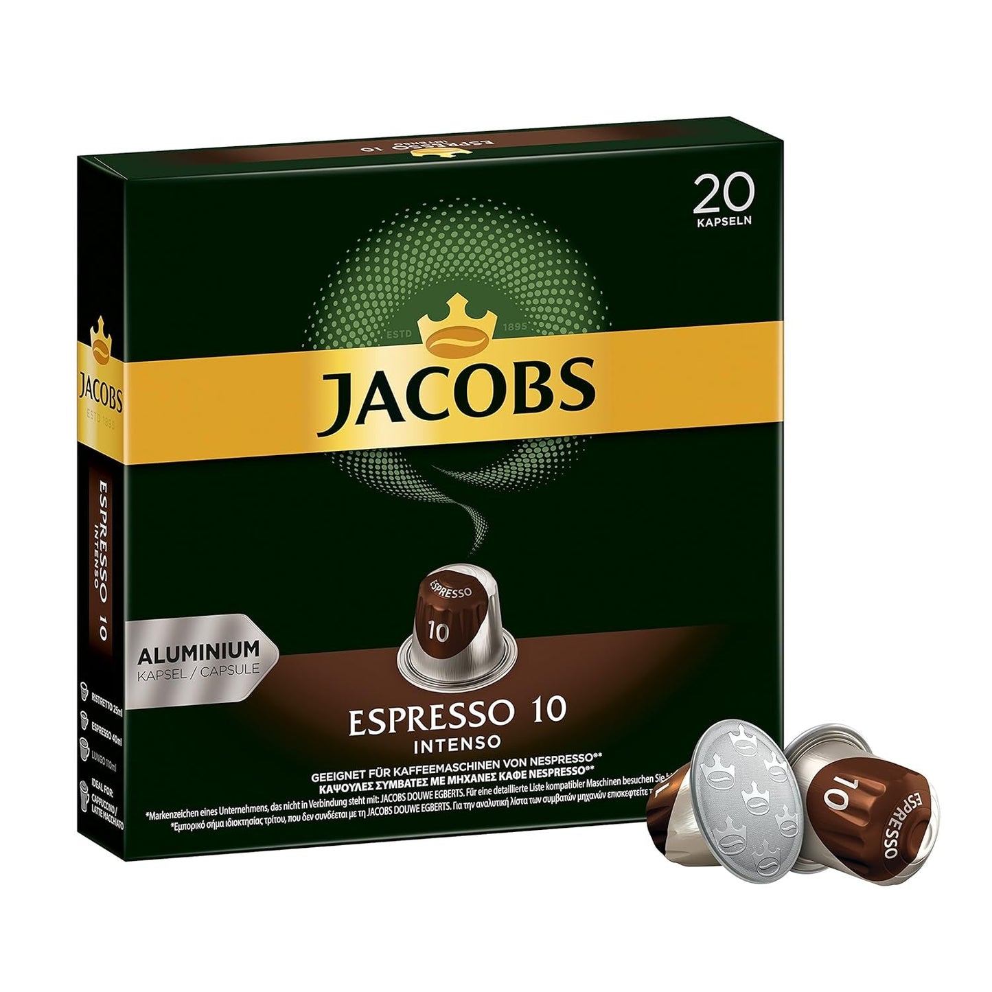 Kaffeekapseln Espresso Intenso, Intensität 10 von 12, 10 x 20 Getränke & Kaffeekapseln Krönung Crema, 200 capsule compatibili Nespresso, 10er Pack, 10 x 20 Getränke, 1040 g