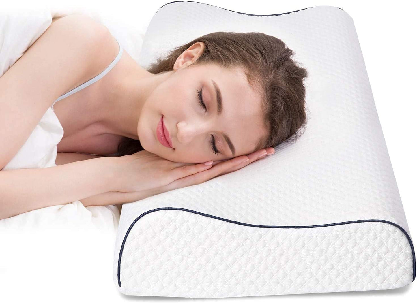 Fityou Cuscino in Memory Foam Cuscino di Sostegno per il Collo Cuscino per Dormire ergonomico Cuscino Rinfrescante Design a Doppia Faccia Fodera per Cuscino Lavabile (67.5X40X13Cm) Cuscini Ortopedici Cervicali Naty Shop Bordo Blu 60X35X9/11Cm
