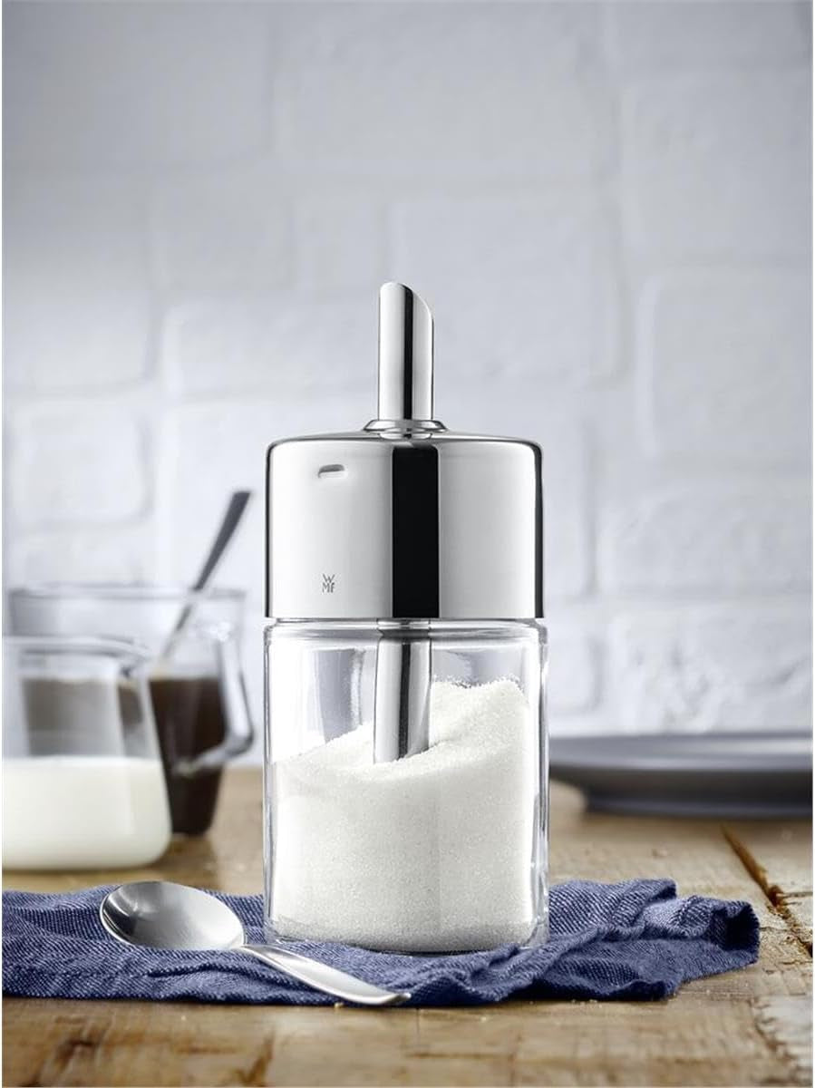 WMF Barista Spargizucchero 240g, Vetro, Dispenser Zucchero, Acciaio Inossidabile Cromargan Lucido, Ideale per Zucchero Bianco/Marrone, Cacao o come Spargispezie