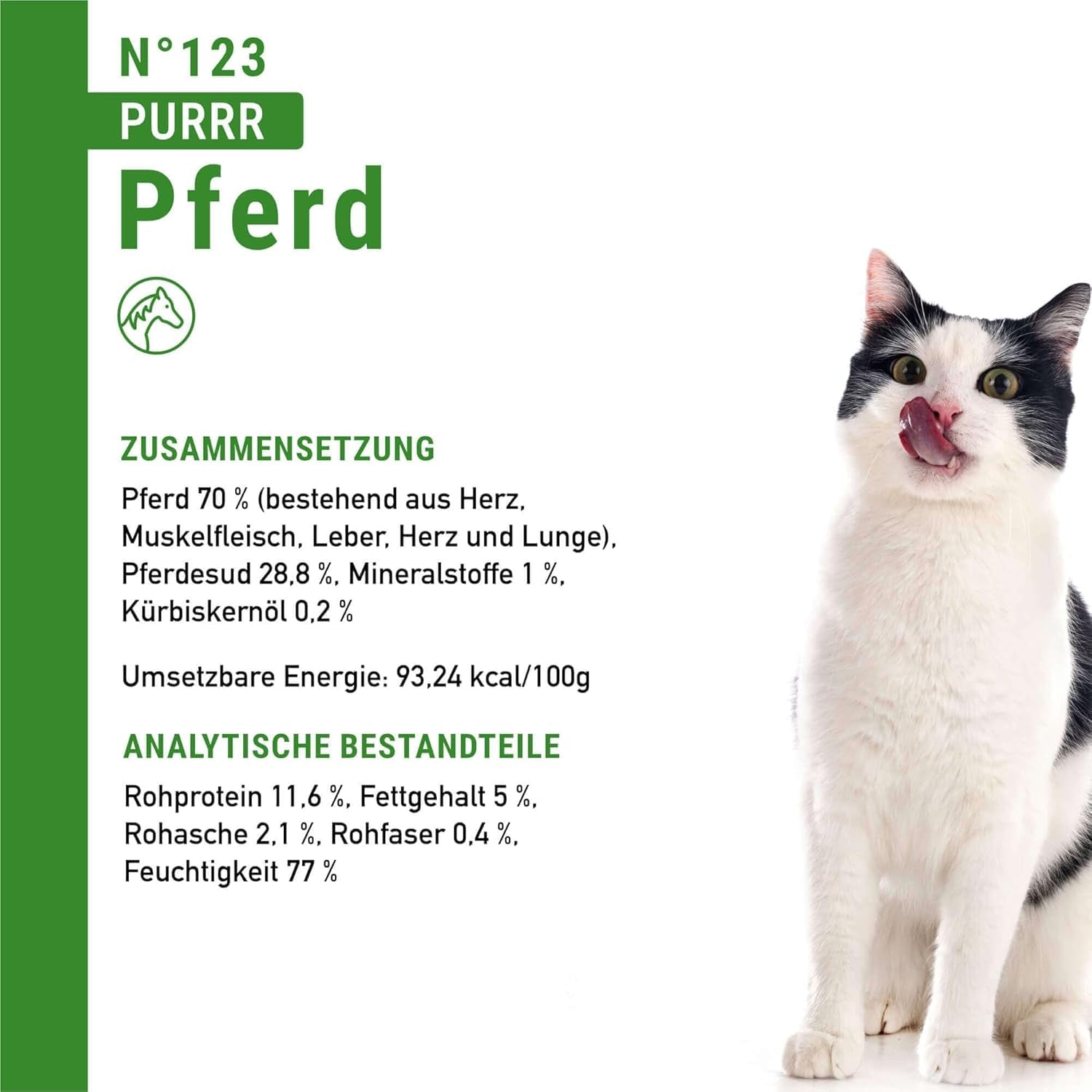 Alimento umido per gatti Catz Finefood Purrrr Horse Monoprotein n. 123, per gatti con digestione sensibile, contenuto carne 70%, 6 scatole x 400 g