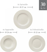 vivo - Villeroy & Boch Group - Servizio da tavola Basic White da 30 pezzi, lavabile in lavastoviglie e adatto al microonde, Servizio da tavola bianco, Servizio da caffè, Ceramica, Piatti, Tazze, Porcellana Premium