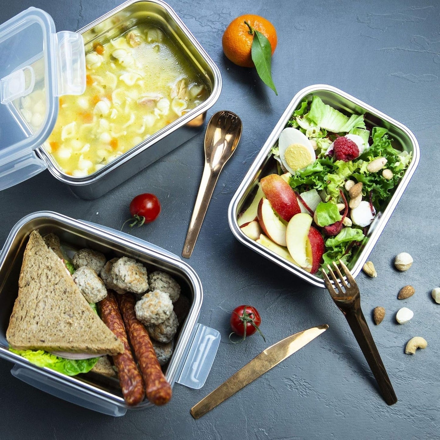 Lurch 240895 Lunch Box Scatola di sicurezza/conservazione in acciaio inossidabile di alta qualità con coperchio in plastica senza BPA Scatole trasparenti per alimenti da 2000 ml Naty Shop
