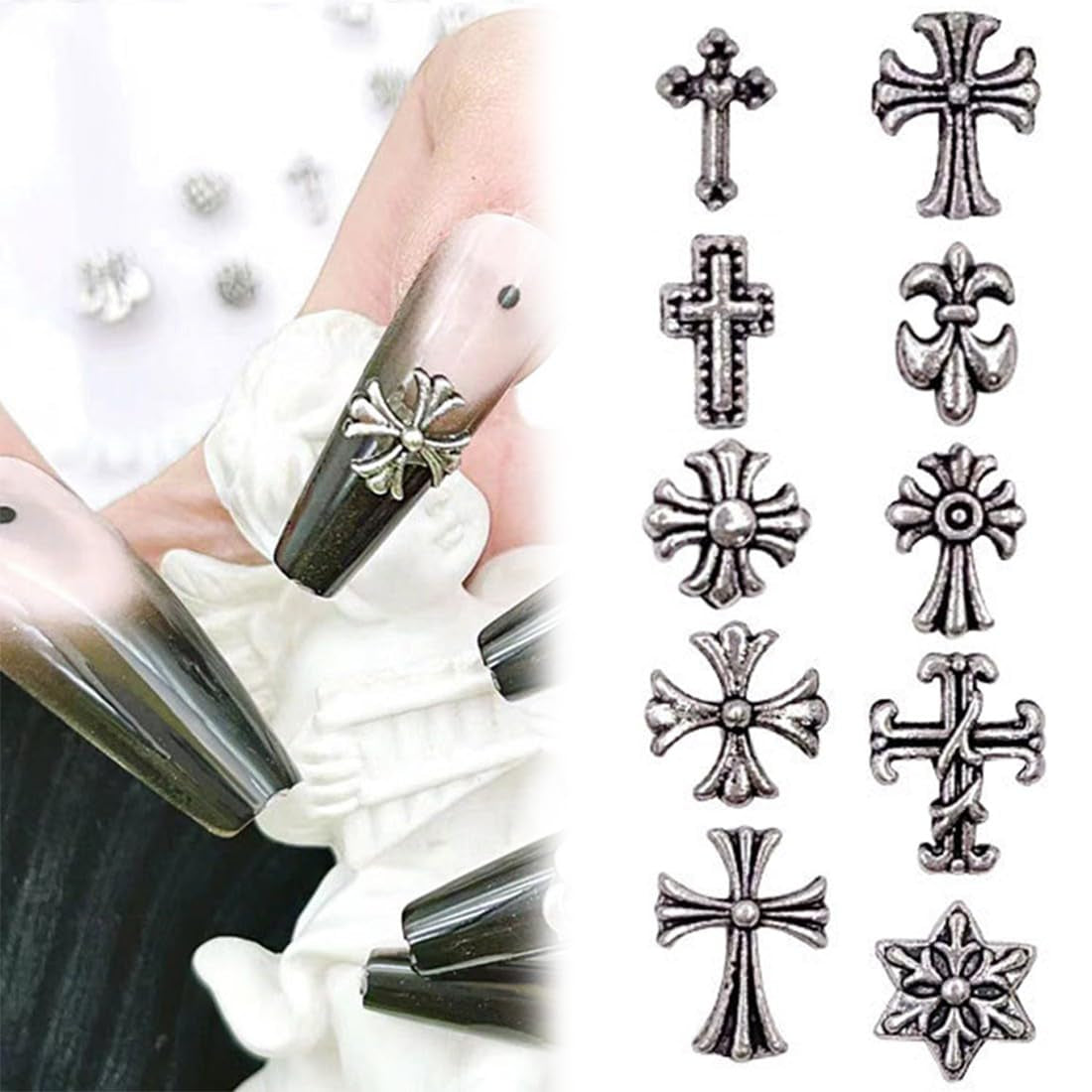 100 pezzi portachiavi per unghie a croce 3D, portachiavi per unghie a croce, portachiavi per unghie cromati, accessori per unghie vintage, decorazioni per unghie fai da te, per donne e ragazze, decorazioni per unghie fai da te