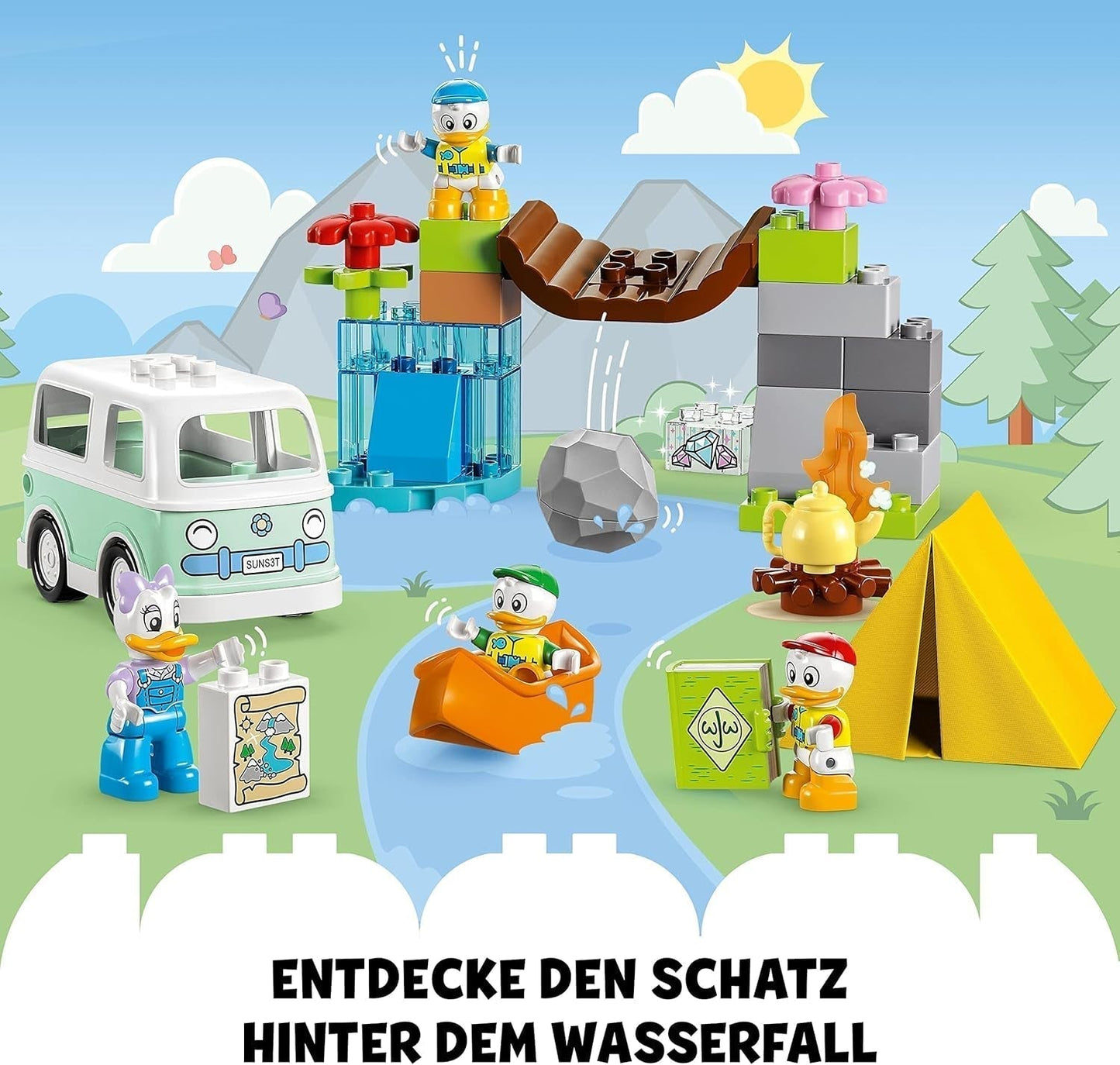 LEGO DUPLO Disney Topolino e i suoi amici in campeggio, 10997, set con camper, canoa e personaggio di Paperina, giocattolo costruibile, regalo per bambini dai 2 anni in su, set di costruzione per ragazze e ragazzi Besuche den LEGO-Store