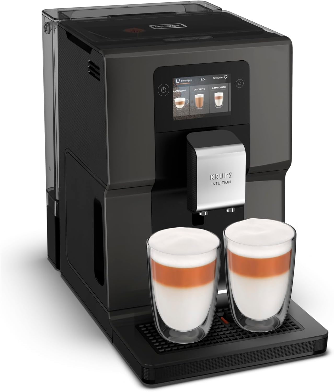 Macchina per caffè espresso completamente automatica Krups Intuition Preference con funzionamento simile a uno smartphone, touch screen a colori da 3,5", tecnologia Smart Slide, sistema di illuminazione intuitivo, 11 bevande, contenitore del latte, EA873810