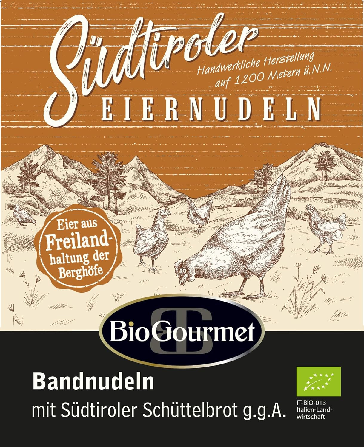Tagliatelle BioGourmet con Schüttelbrot dell'Alto Adige (IGP) | Tagliatelle all'uovo salate e aromatizzate con genuino speck dell'Alto Adige | 1x250g biologico
