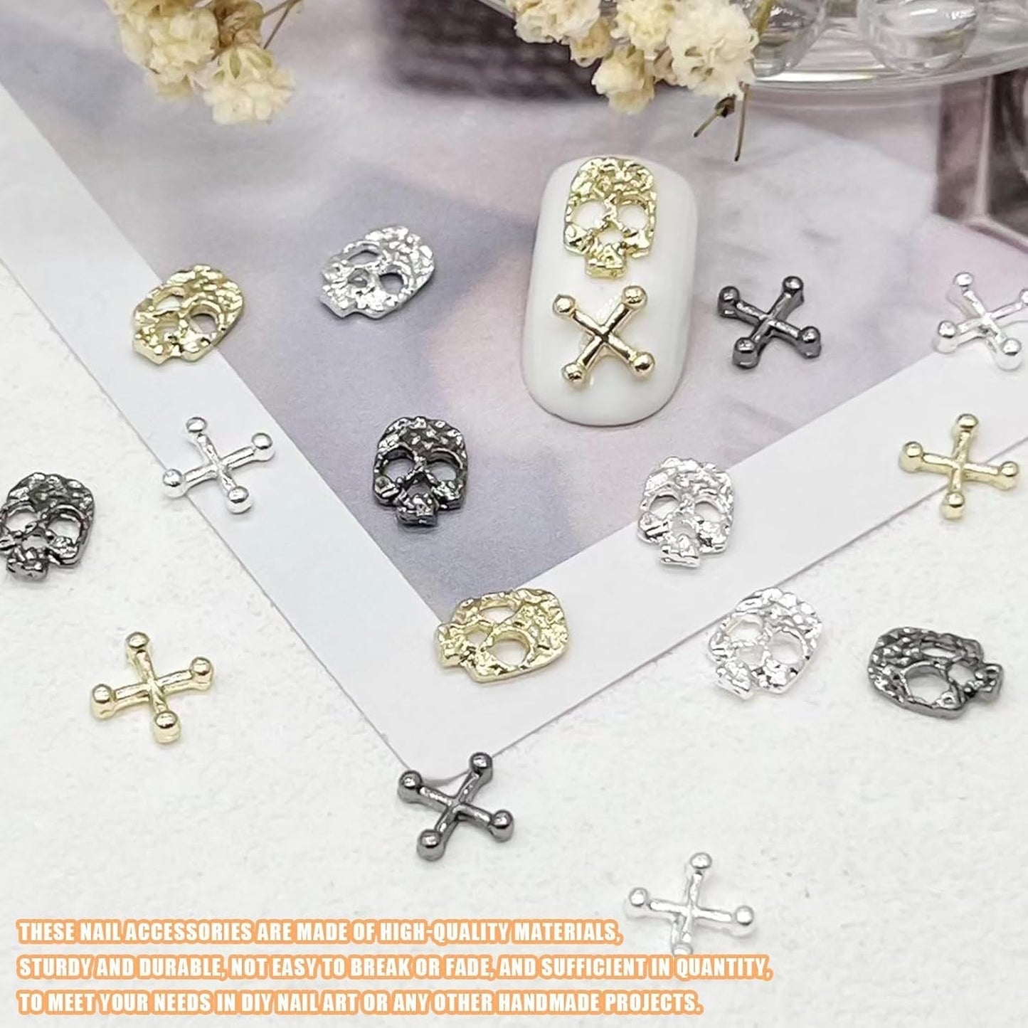 120 pezzi decorazioni per nail art con teschio croce set oro argento metallo charms per nail art punk in lega gioielli per nail art pietre scintillanti accessori