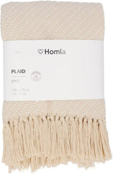 HOMLA Morris Plaid Coperta in cotone con frange - Coperta morbida e confortevole Coperta in cotone - tessuto pregiato 130 X 170 cm Ecru Letti e coperte Besuche den HOMLA-Store