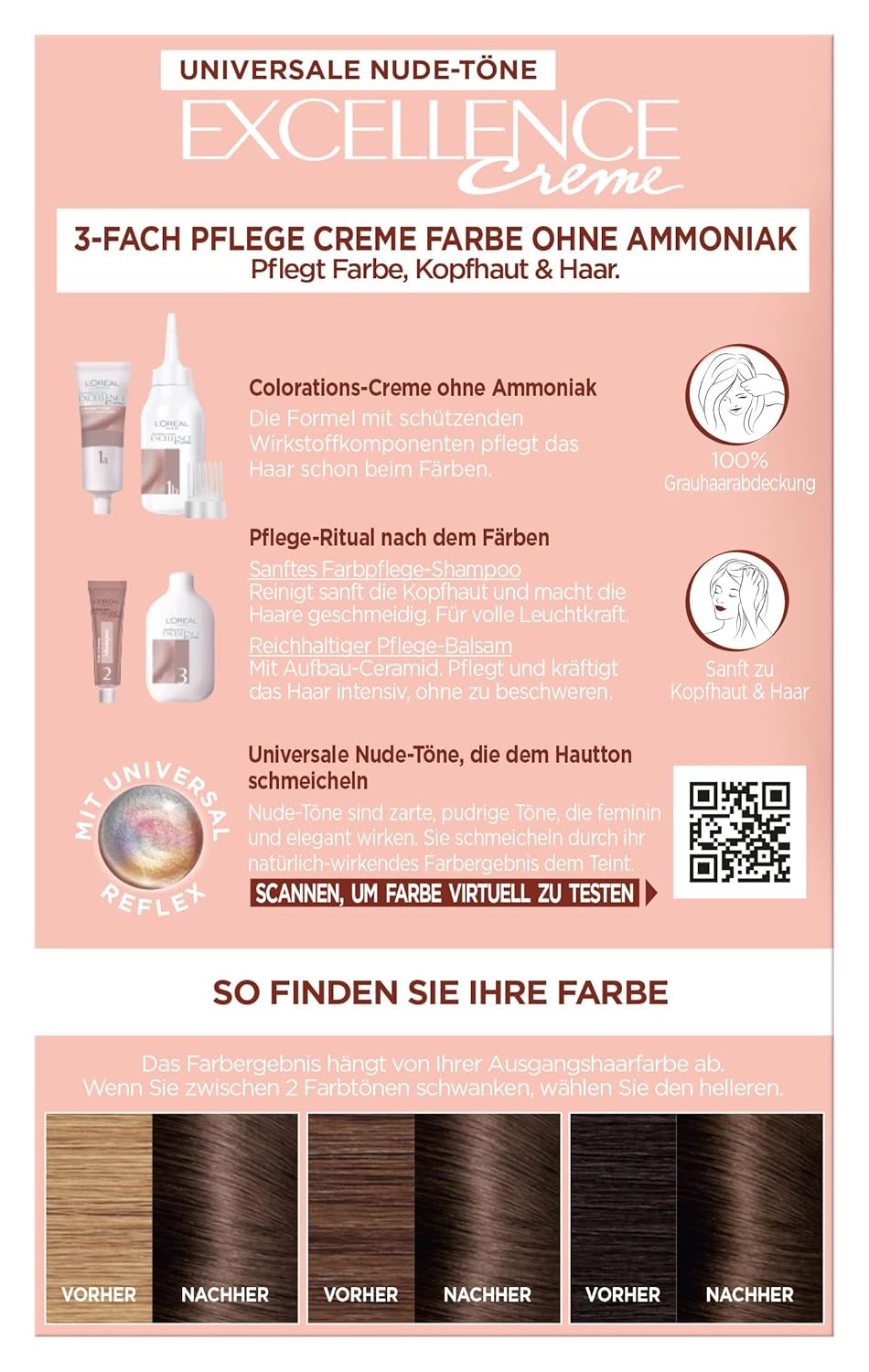 L'Oréal Paris Tintura permanente per capelli per ogni tono di pelle, colorazione senza ammoniaca, toni nude universali con copertura totale dei capelli grigi, Excellence Creme, n. 5U Castano chiaro (marrone), 1 tinta per capelli Naty Shop