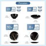 LOVECASA Set di stoviglie in porcellana serie Daphne SWEET Set combinato 24 pezzi Piatti piani design oro Piatti da dessert Ciotole di cereali e piatti piani per 6 persone