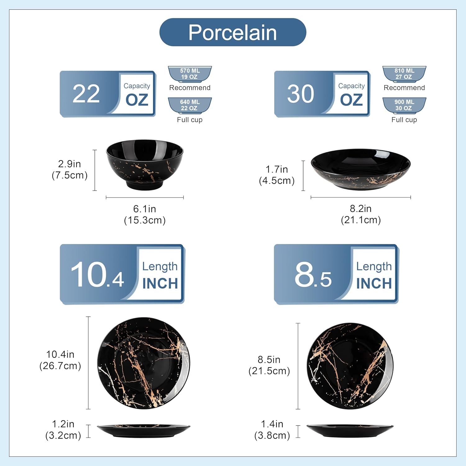 LOVECASA Set di stoviglie in porcellana serie Daphne SWEET Set combinato 24 pezzi Piatti piani design oro Piatti da dessert Ciotole di cereali e piatti piani per 6 persone