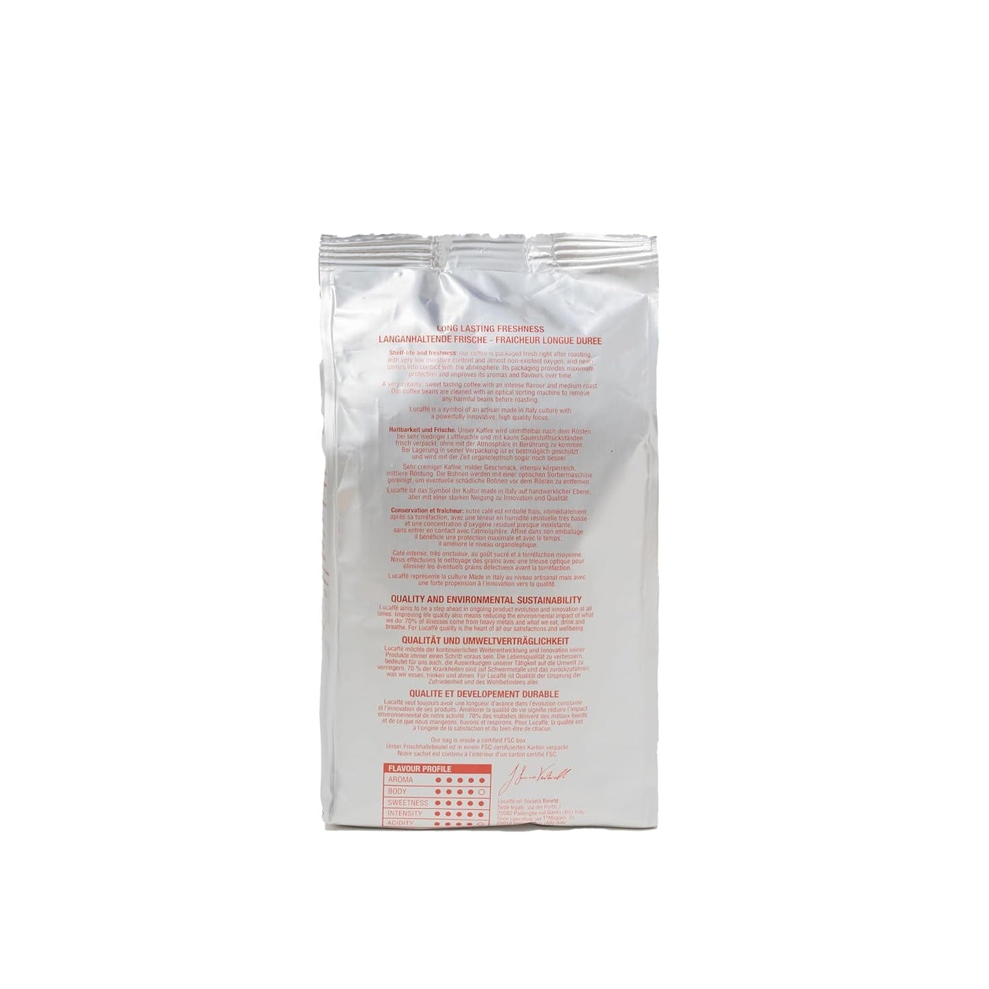 Lucaffè - Entkoffeinierte Kaffeebohnen Decaffeinato, 700 Gr | Kaffeebohnen zum Mahlen für Espresso ohne Kaffein | Röstung scuro | Süßer und fruchtiger Gesmack, cremoso | Intensivi di aromi