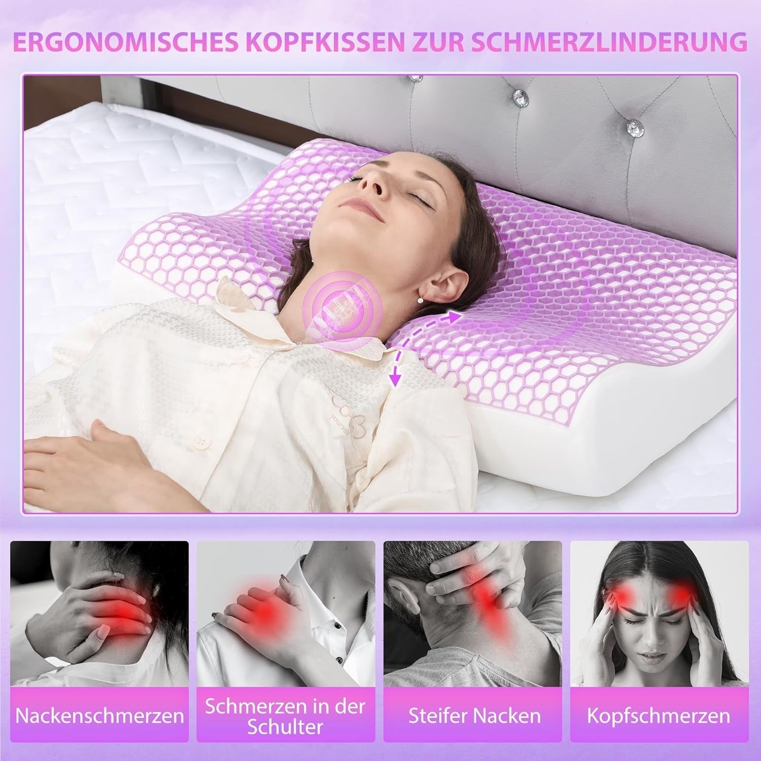 HOMCOM Cuscino per Collo in Memory Foam Cuscino per Collo con Fodera Rimovibile Cuscino per Collo ergonomico 2S Responsivo a 2 Altezze per Diverse Posizioni del Sonno 60x40 cm Bianco Crema