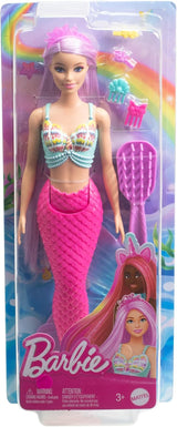 Bambola Barbie Sirena - con lunghi capelli rosa e accessori per lo styling personalizzati, tra cui spazzola, graziosa punta smerlata e pinna caudale rosa, dai 3 anni in su, HRR00