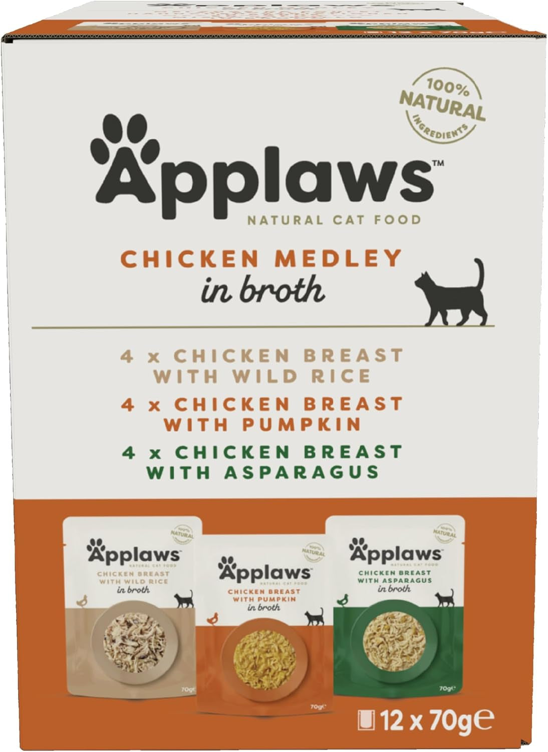 Applaws Premium Natural Cibo umido per gatti, Selezione di Pollo in Zuppa Bustine Porzionate da 70 g (12x70 g)