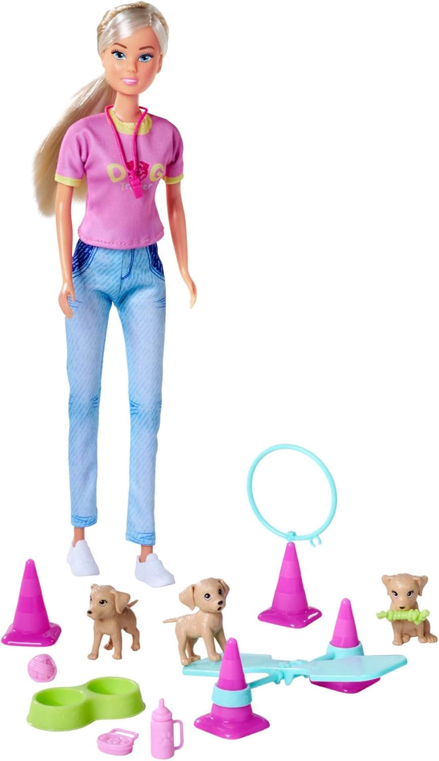 Simba Steffi Love Dog Trainer, bambola giocattolo come addestratrice di cani con corso di addestramento, 3 cani e accessori, 29 cm, da 3 anni
