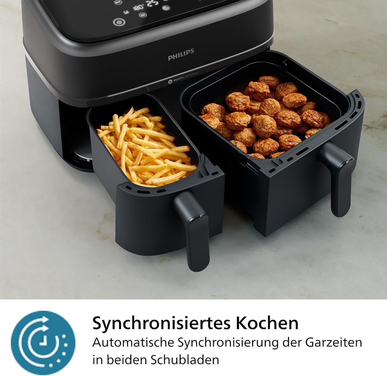 Philips Airfryer Dual Basket Serie 3000, 9L, 2 cestelli, 2 piatti pronti contemporaneamente, tecnologia Rapidair più aria calda Elettrodomestici Naty Shop
