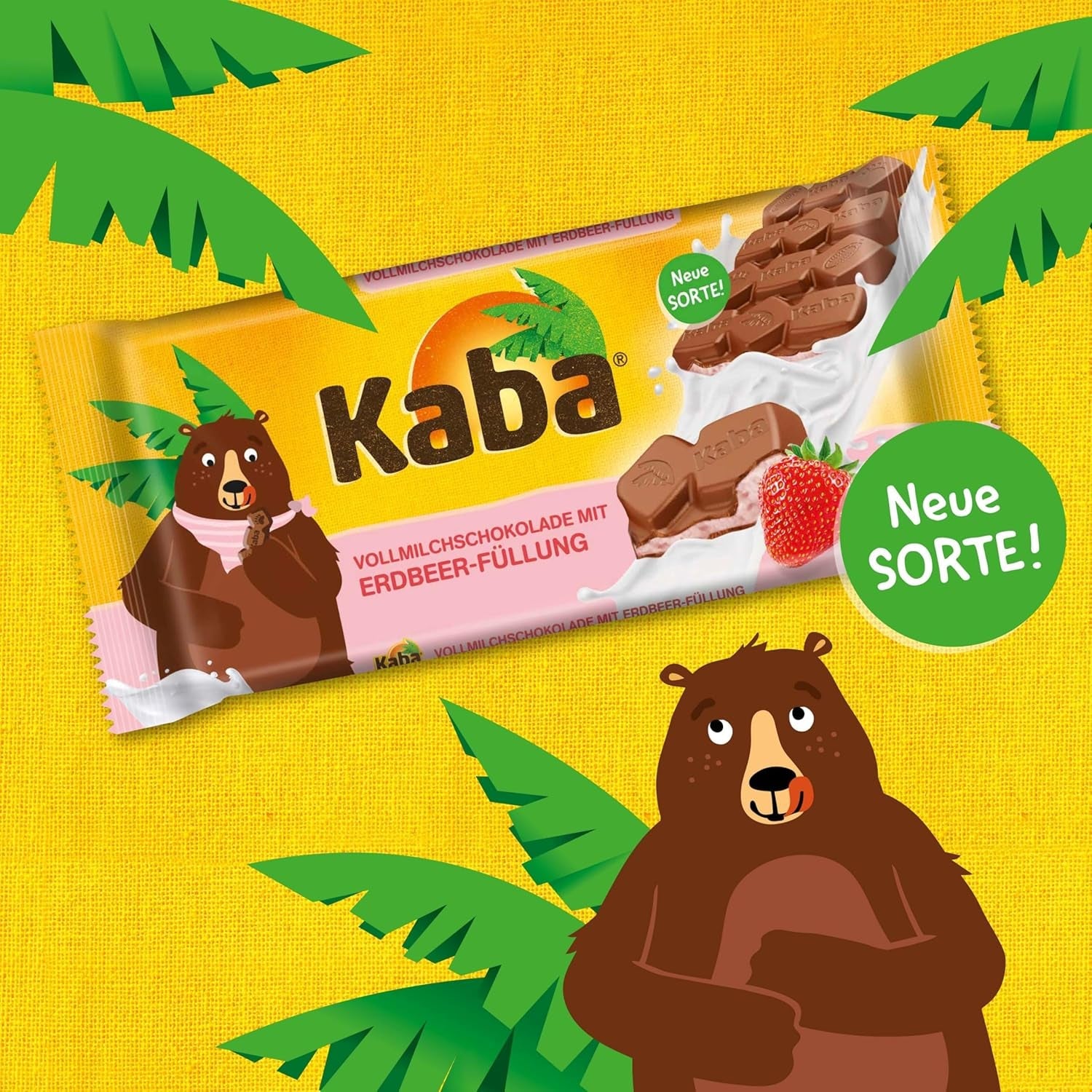 Cioccolato al latte Kaba con crema alla fragola, barretta di cioccolato ripiena, barretta da 90 g, cioccolato che si scioglie in bocca con crema fruttata alla fragola e gusto originale Kaba (confezione da 2)