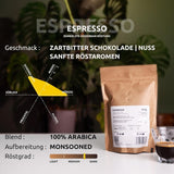 ESPRESSO | Caffè in grani 500g - 100% Arabica | Appena tostato per preparare l'espresso | Caffè in grani interi | Gusto classico del caffè