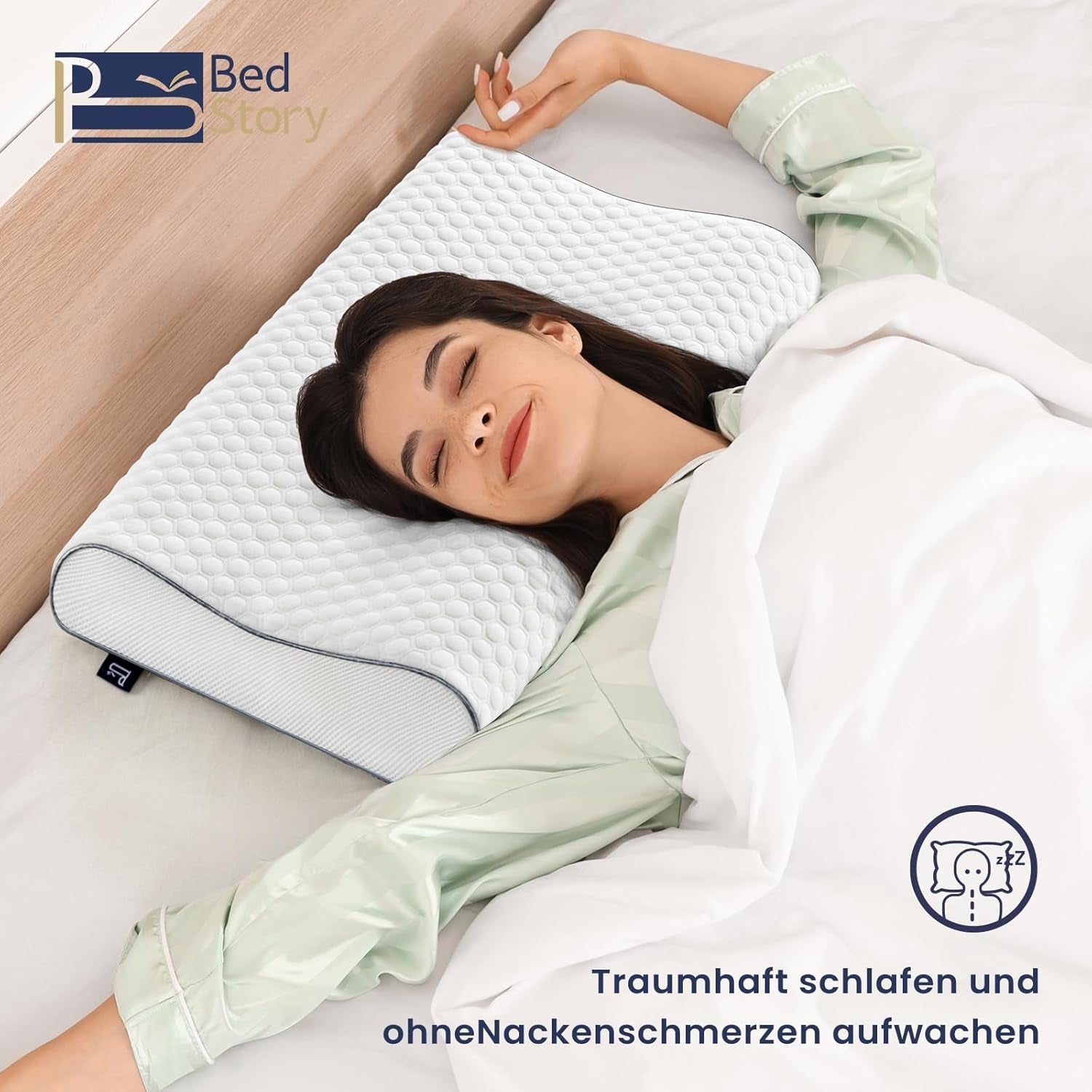 BedStory Cuscino in Memory Foam, Cuscino di Supporto per Collo Regolabile in Altezza, Cuscino ergonomico, Cuscino per chi dorme sul fianco per chi dorme sulla schiena e sullo stomaco (60x36x12/10 cm)