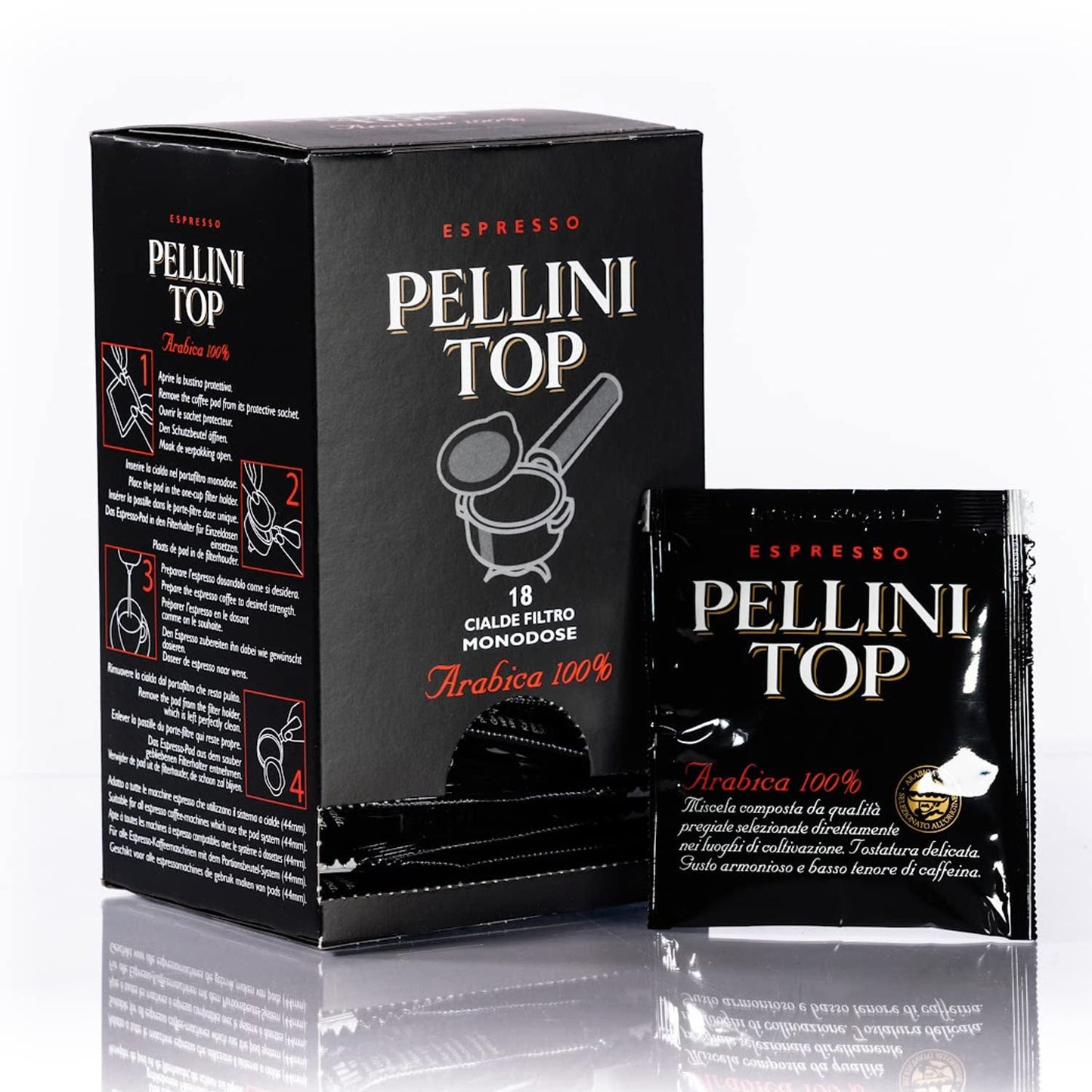 Pellini Caffè, Espresso Pellini Top 100% Arabica - 6 confezioni con 18 cialde (6x126 g, totale 108 cialde)