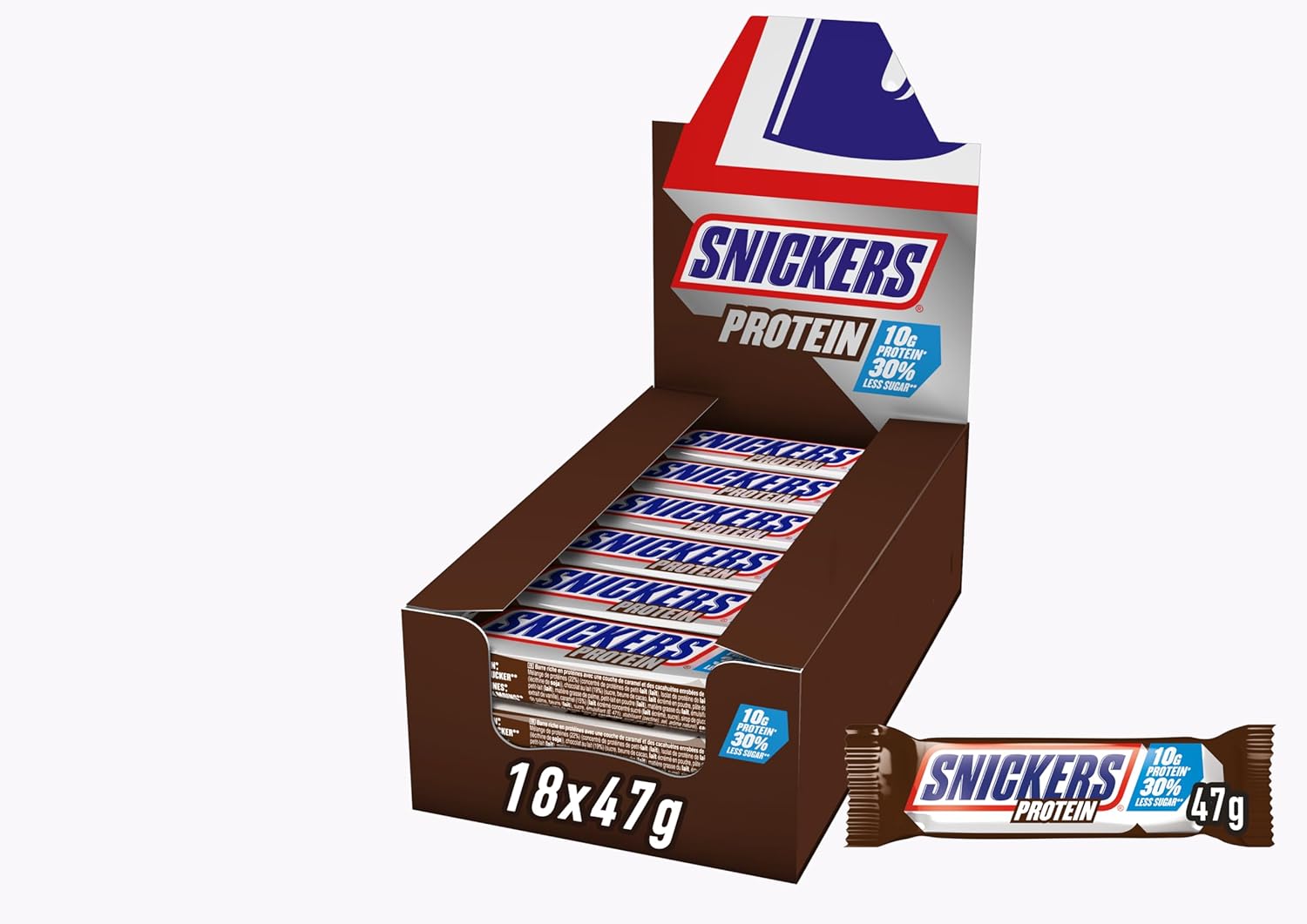 Barrette proteiche Snickers al cioccolato - Gusto ricco con caramello alle nocciole e torrone, confezione sfusa 18x47 g