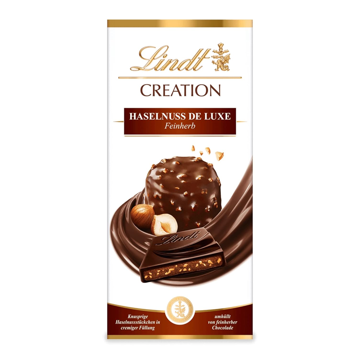 Lindt Creation Hazelnut De Luxe Bar - Cioccolato fondente con nocciole croccanti in un ripieno cremoso