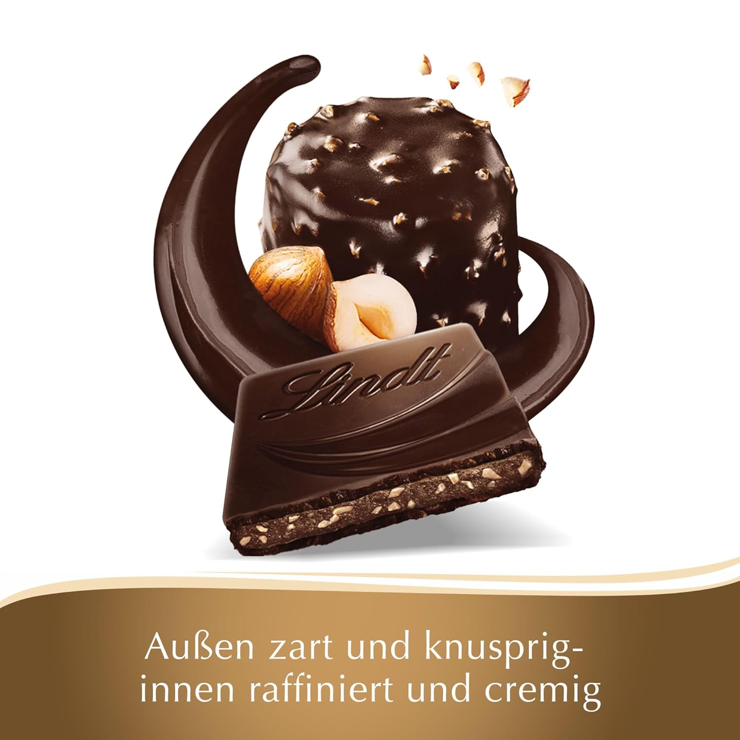 Lindt Creation Hazelnut De Luxe Bar - Cioccolato fondente con nocciole croccanti in un ripieno cremoso