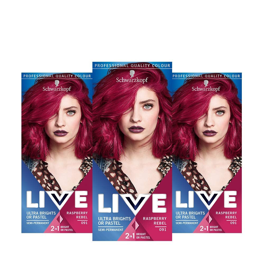 Confezione da 3 tinture per capelli Live ultra brillante o rosso pastello. Colore semipermanente che dura fino a 15 lavaggi - 092 Pillar Box Red Naty Shop Tinture per capelli rosse 1 confezione (confezione da 3)