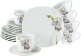 CreaTable, 24024, serie Square Orchid, set di stoviglie da 18 pezzi per 6, servizio da caffè in porcellana, lavabile in lavastoviglie e adatto al microonde, produzione di qualità