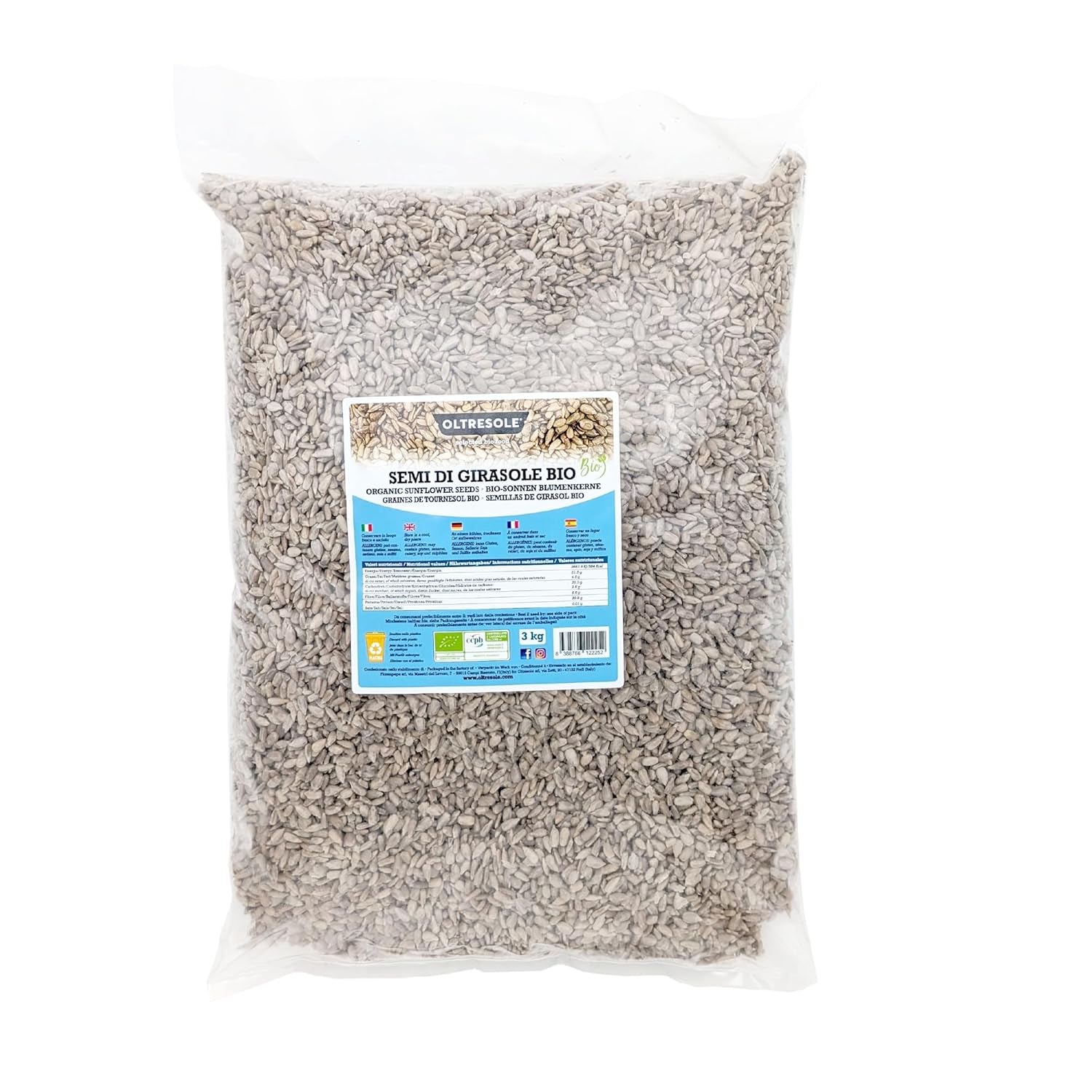 Semi di girasole biologici 3kg, semi di girasole biologici crudi, sgusciati, non tostati e non salati, ricchi di fibre e sostanze nutritive, ideali come spuntino e per ricette