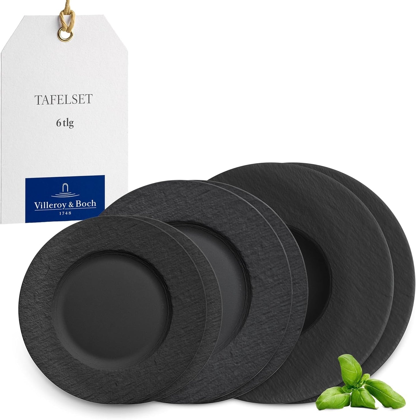 Villeroy & Boch - Manufacture Rock Servizio Piatti, 6 Pezzi, Servizio Piatti per 2, Porcellana Premium, Nero